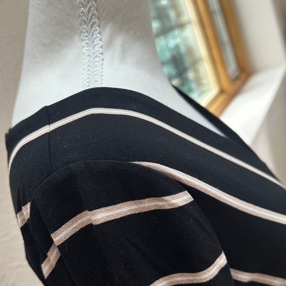 White House Black Market Black White Tan Striped Long Sleeve Dress Size 4 - Picture 9 of 11